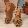 Fashion Casual Lace-up Women's Flat Shoes 2025 New Autumn Fashion Leopard Loafers for Women Retro Large Size Pointed Flats Shoes Female