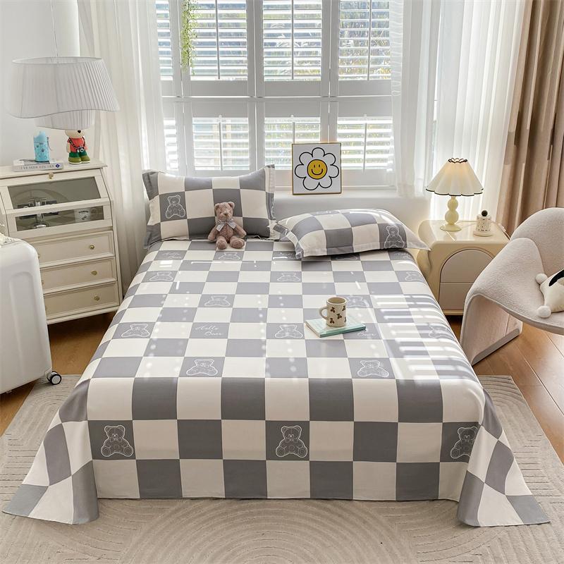 Cute Cartoon Panda Flat Sheet Kawaii Love Heart Bed Sheet Set for Girls Boys Room Decor Cotton Twin Bed Cover with 2 Pillowcase