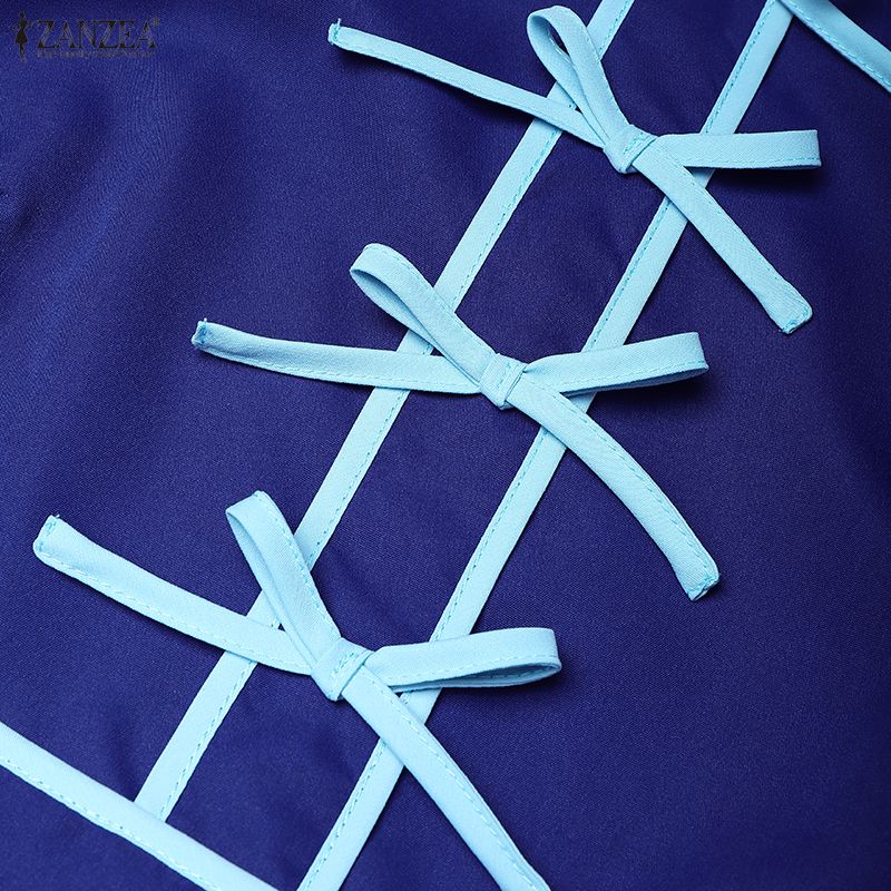 ZANZEA Женское повседневное летнее платье с принтом, воротником-стойкой и короткими рукавами