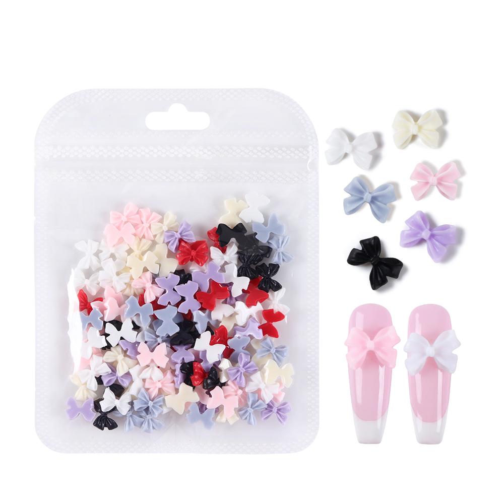 100 шт. розовые белые ленточные банты для ногтей корейские детали черные украшения для ногтей кавайные аксессуары принадлежности для маникюрного дизайна