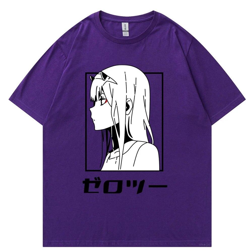 Футболка с японским аниме унисекс Kawaii Cartoon Zero Two Футболка Harajuku Топы унисекс Unisexga Футболки с рисунком Свободные топы унисекс большого размера Футболка