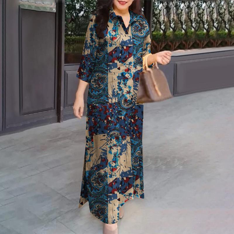 ZANZEA Женское повседневное свободное платье с отложным воротником и рукавами 3/4