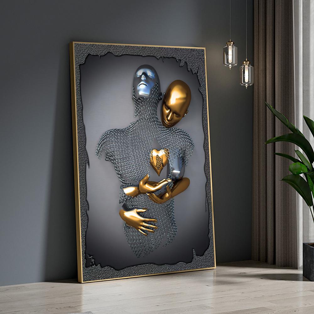 Картина на холсте, современная металлическая фигурка, статуя, романтические абстрактные постеры и принты, настенные панно для гостиной, домашний декор
