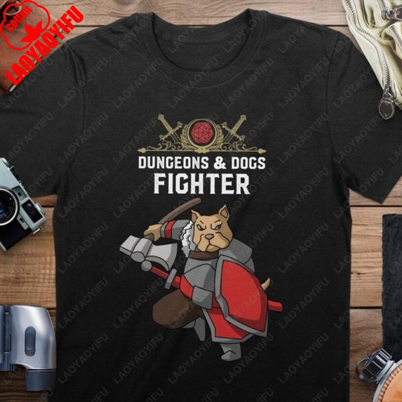 Dungeons and Dogs Fighter DND Inspired Fun Gift Tops DD Fans Men Women Cotton Tees Tabletop D20 Dice RPG Dragons Gamers TShirt