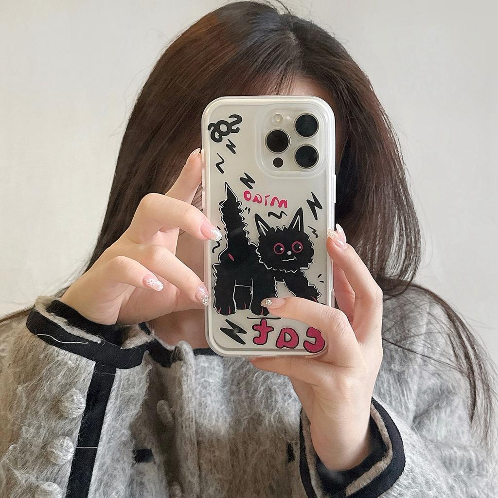 For iPhone 16 Pro Case IMD Cartoon Cat Design TPU Shockproof Phone Cover