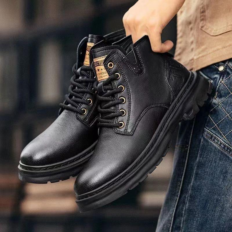 British Men's Shoes Autumn and Winter New High-top Velvet Leather Breathable Casual Shoes Trendy with Retro Martin Boots Men