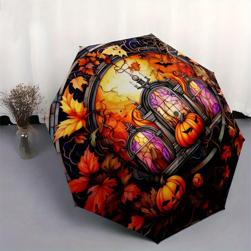 Stained Glass Window Pumpkin Decor Umbrella Day Gift Y260