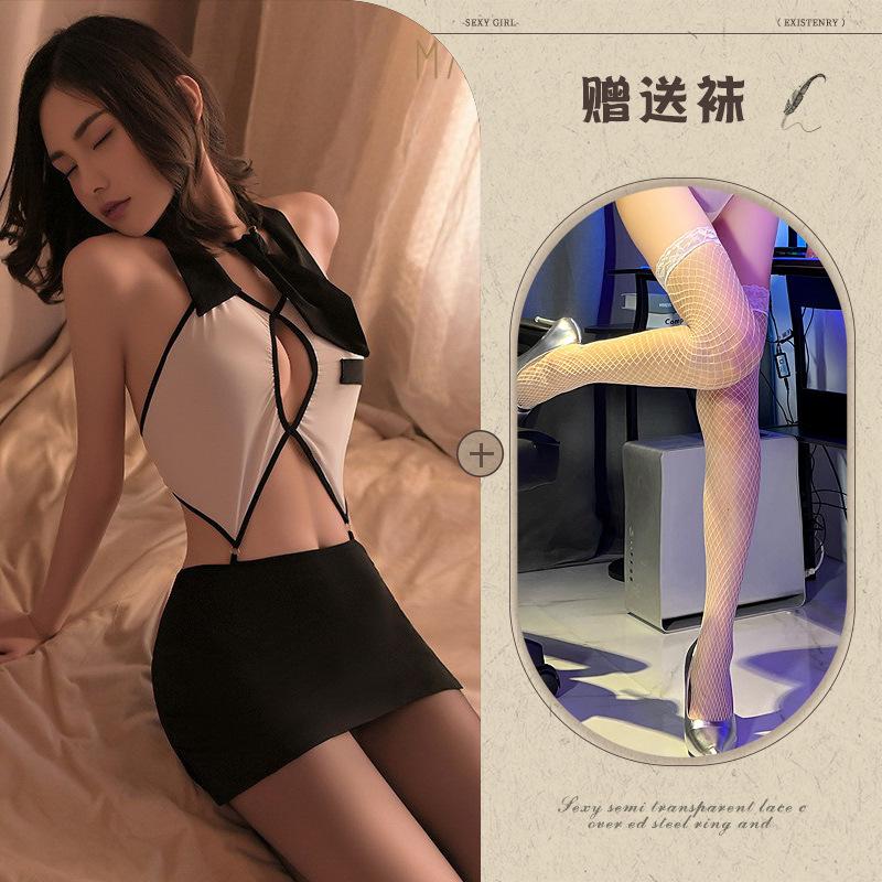 Sex underwear sexy hollow tie policewoman hip skirt uniform suit