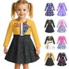 Kids Girls Casual Daily Dress Cute Cartoon Print Long Sleeves Dance Wear Princess Dress  2-12 Years