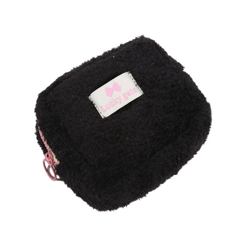 Однотонный плюшевый мини-кошелек для монет, милый кошелек для девочек, косметичка, помада, квадратные сумки-клатчи на молнии, портативный чехол для наушников