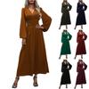 Women's Fashionable Solid Color V-neck Long Sleeved Slit Dress