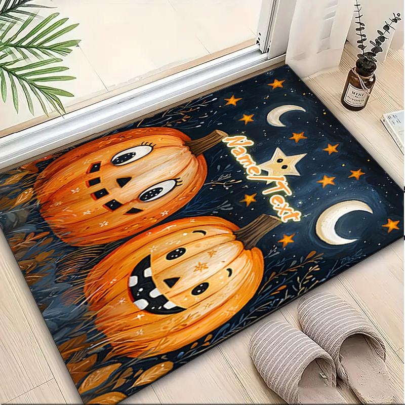 1PC Custom Name Halloween Night Pumpkins Theme Floor Mat Ideal for Living Room, Game Rooms, Office, Bedroom,Floor Mat Playful Design