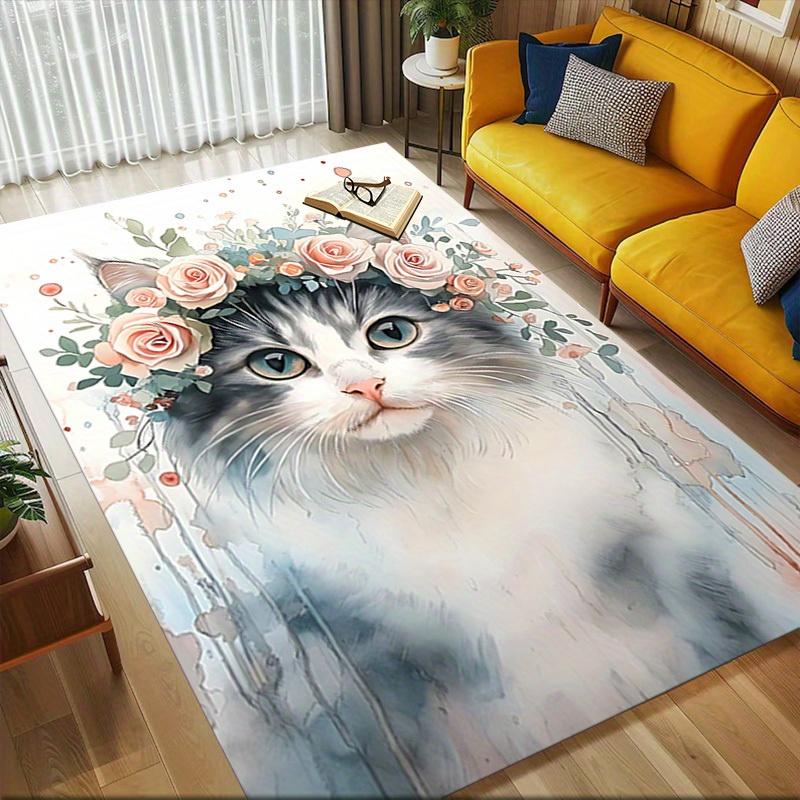 1pc Flower Crown Cat Themed Rug for Home Decor, Non-slip Office Carpet, Chair mat, Outdoor Mat, Christmas and Halloween gifts-0731023