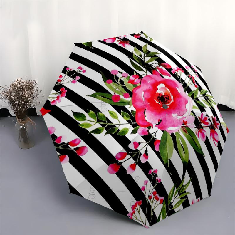 1pc Watercolor Floral Stripes Pattern Design Umbrella with Plastic Handle,Suitable for All Seasons Home Travel Outdoor UmbrellaDD1450