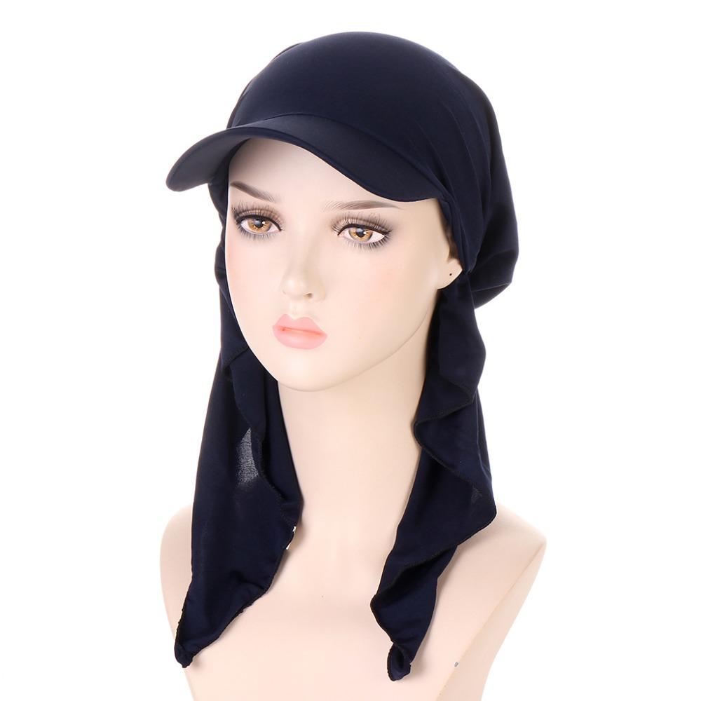 Solid Color Headscarf Baseball Cap Turban Cap Hijab Shawl Sunscreen Beach Hats Girl