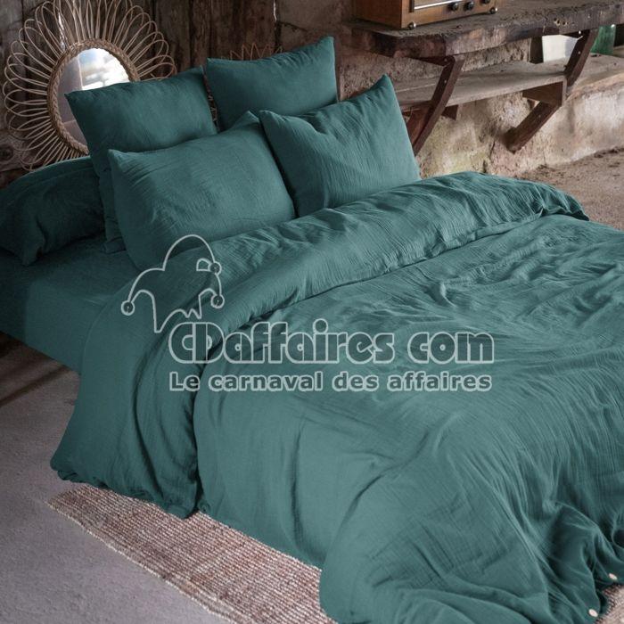 Housse de couette - Gaia - Double Gaze Coton - 260x240 cm - Vert - Naturelle
