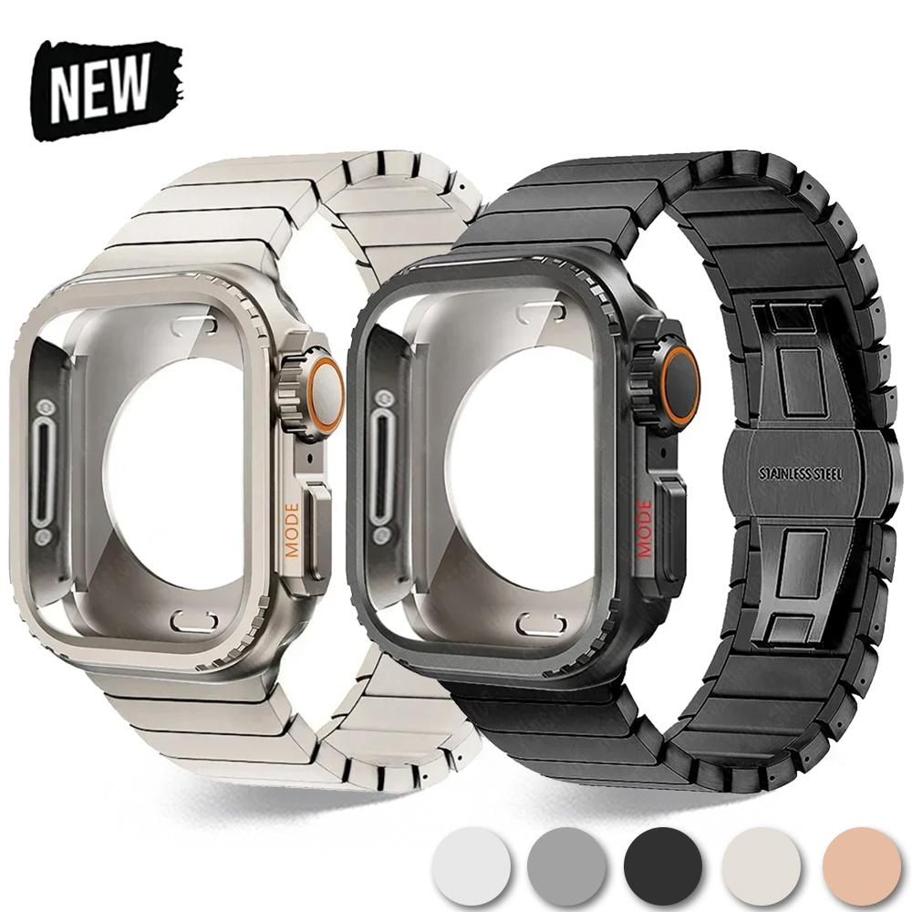 Металлический корпус + ремешок из нержавеющей стали для Apple Watch Band Ultra 3 2 49 мм 11 10 46 мм Защитный корпус Обновление Iwatch 9 8 7 SE 45 мм 44