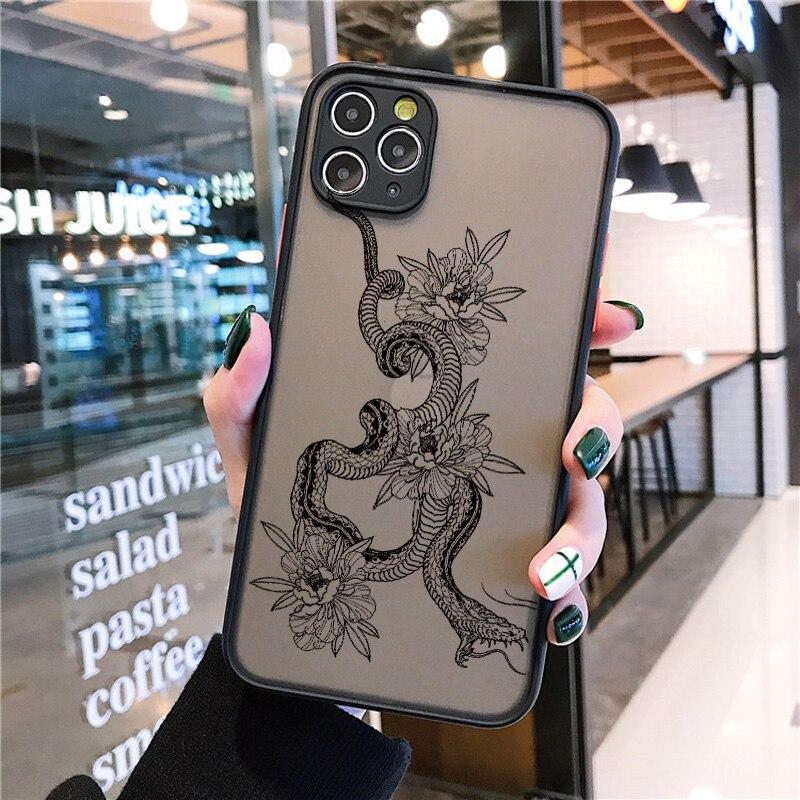 Черный матовый чехол для телефона со змеиным рисунком для iPhone SE 2020 6S 7 8 Plus для iPhone 12 13 mini 11 pro max X XR XS Max противоударные задние чехлы