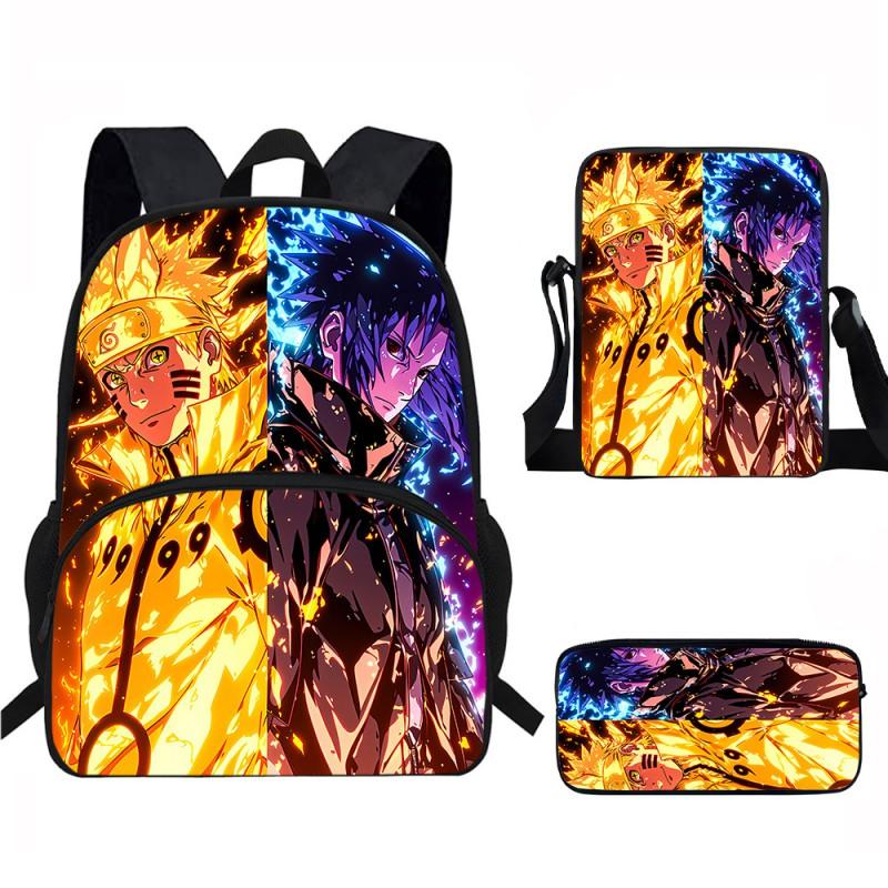 Naruto Kids School Backpack With Front Cartoon Pocket Oxford Fabric Dual-Strap Bag Elementary Students