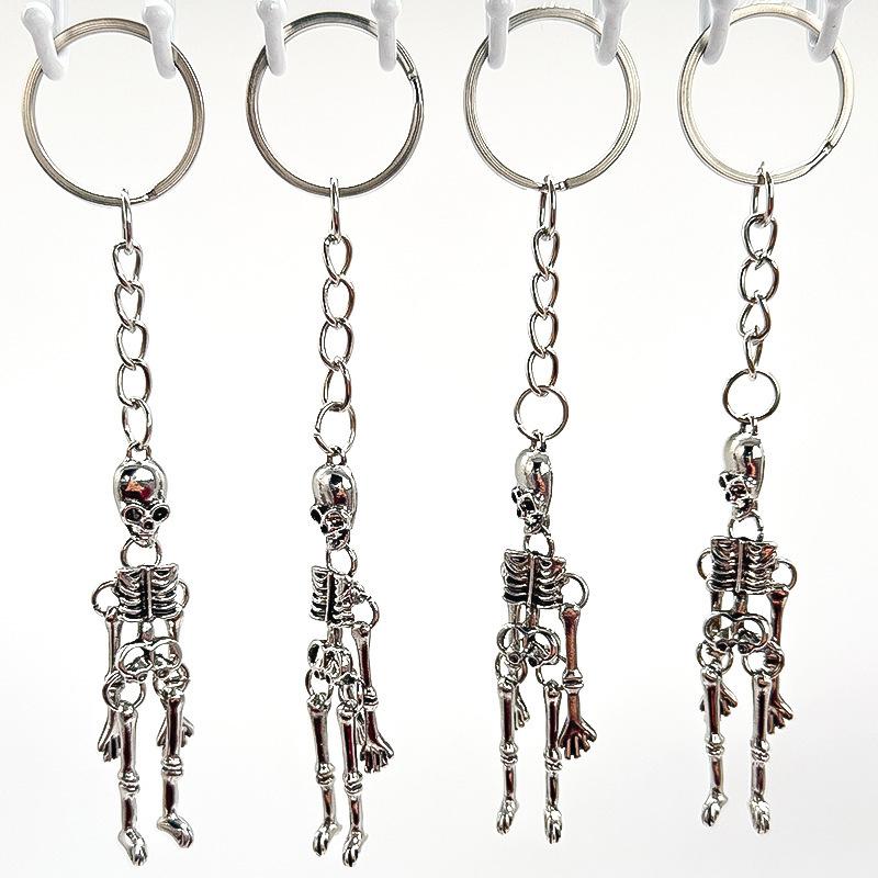 Multi-Jointed Skeleton Keyring Car Charms Horror Pendant Halloween Ghost Head Jewelry Gift