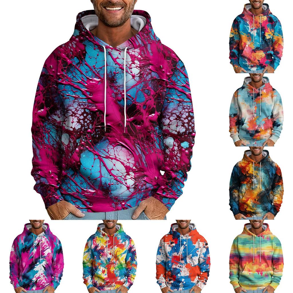 Men's Loose Abstract Printed Hooded Sweatshirt Men's Casual Fashion Sports Sweatshirt