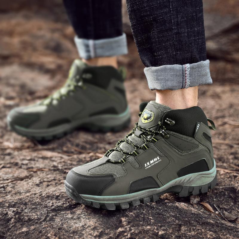 Autumn and Winter Large Size Breathable Hiking Shoes Men's Cross-border Hiking Shoes Outdoor Travel Shoes Casual Non-slip Thick-soled High-top Shoes