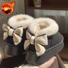 Модные ботинки-дутики с бантом для женщин, плюшевые, с круглым носком, женская обувь, зимние, каваий, до щиколотки, новинка 2025, пушистые, трендовые, модная обувь с подкладкой