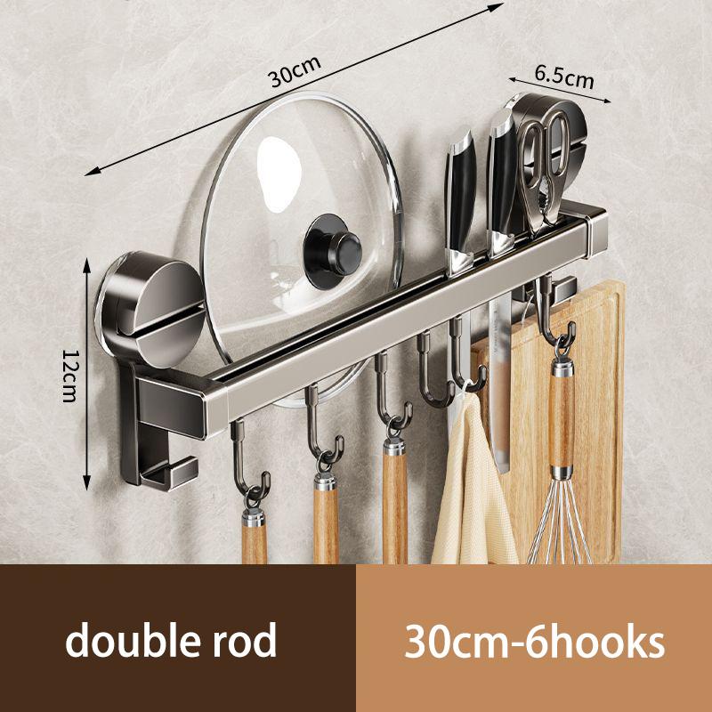 Gun Grey Suction Cup Kitchen Hook Punch-free Storage Rack Hanging Rod Pot Lid Spoon Shovel Wall Hanging Rag Shelf