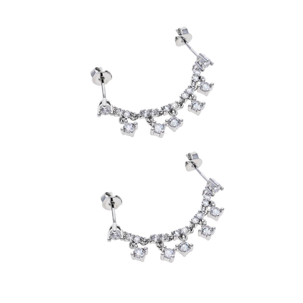 One Side Two Piecing Stud Earring Tassel Chain Link Mini Clear Round CZ Zircons Women Office Stud Earring for Engagement Jewelry