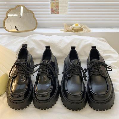 Маленькие черные кожаные туфли в стиле колледжа, женские зимние новые туфли на толстом каблуке, студенческая юбка