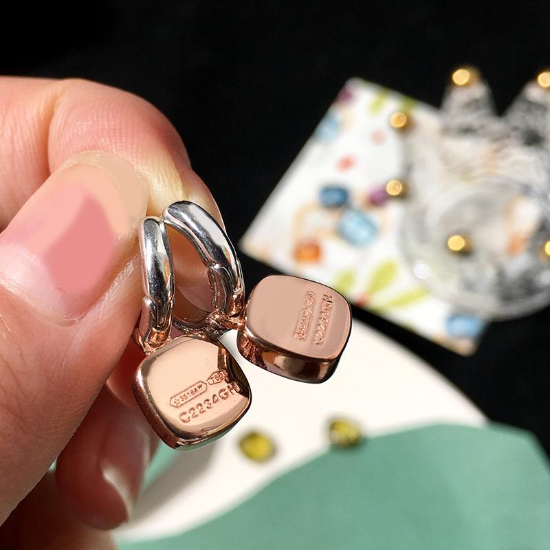 Серебряные серьги с темперой и бриллиантами конфетного цвета, квадратные серьги-гвоздики с кристаллами