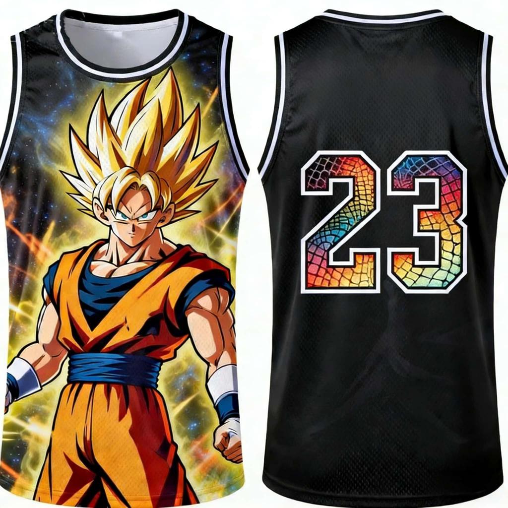 2026 Летний Топ-майка для Косплея Dragon Ball Super Saiyan Goku 23, Полиэстер Оверсайз с 3D-принтом, Унисекс для Детей, Для Всех Возрастов