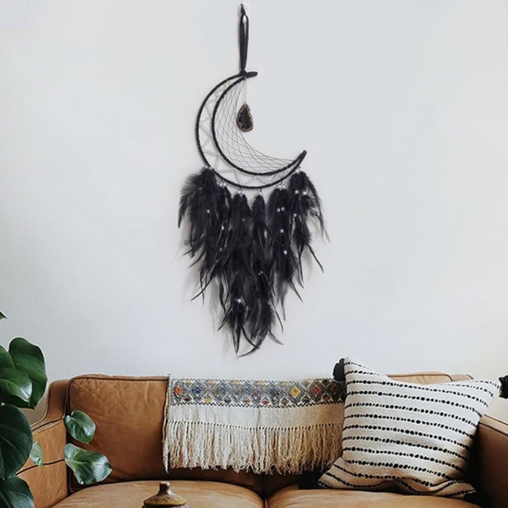 Witchy Crescent Moon Dream Catcher, Witch Pagan Woven Wall Hanging Dreamcatcher with Light, Gothic Wiccan Hippie Decor with Ornament Decoration