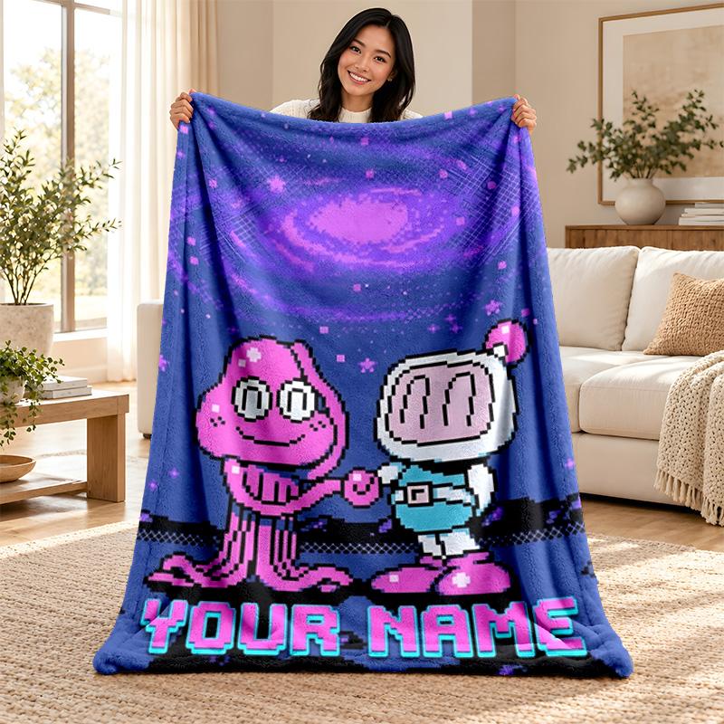 Bomberman Custom Name Fleece Blanket Personalized Soft Cozy Throw Blanket Customized Gift for Birthday Christmas