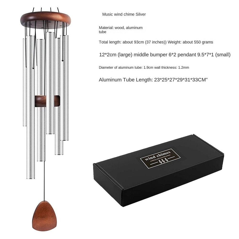 New Aluminum Metal Tubes Windchime 37 Inch Zen Atmosphere Aluminum Wind Chimes 6 Rods Large Wind Bell Garden