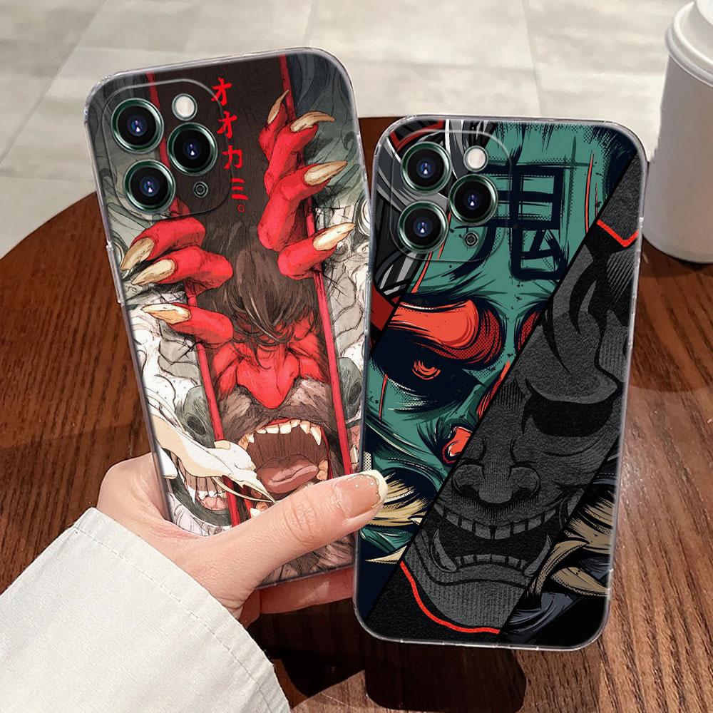 Чехол-тату для телефона Apple iPhone 17 16 15 14 13 12 11 Pro Max 16 Plus 16E 17Air 17Pro с изображением призрака самурая Ханья в стиле Укиё-э