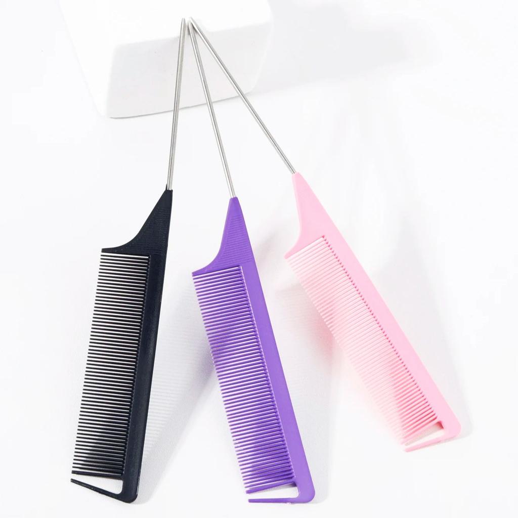 Набор из 3 расчесок с хвостиком, пластиковые щетки и расчески с металлической ручкой, инструмент для плетения и разделения прядей, специально для париков из натуральных волос