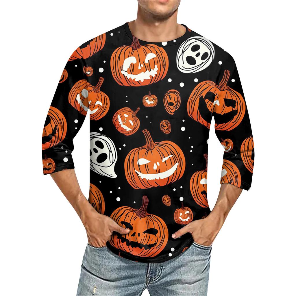 Men'S Round Neck Three-Quarters Sleeve Top Casual Fashion T-Shirt