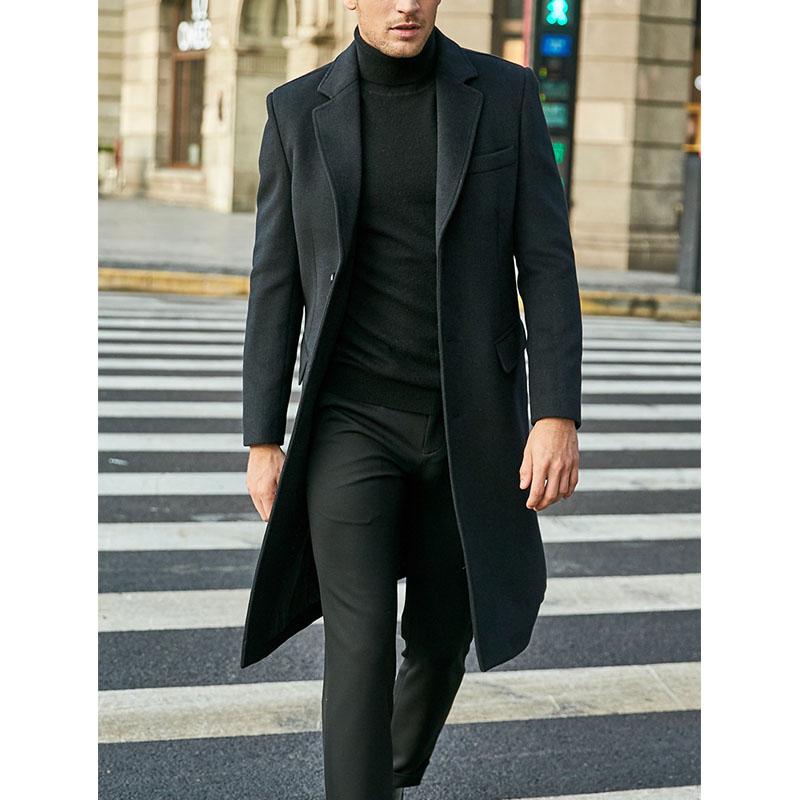 Men Coat Retro Functional Button-breasted Long Sleeve Winter Jacket with Large Pockets for Outdoor Office