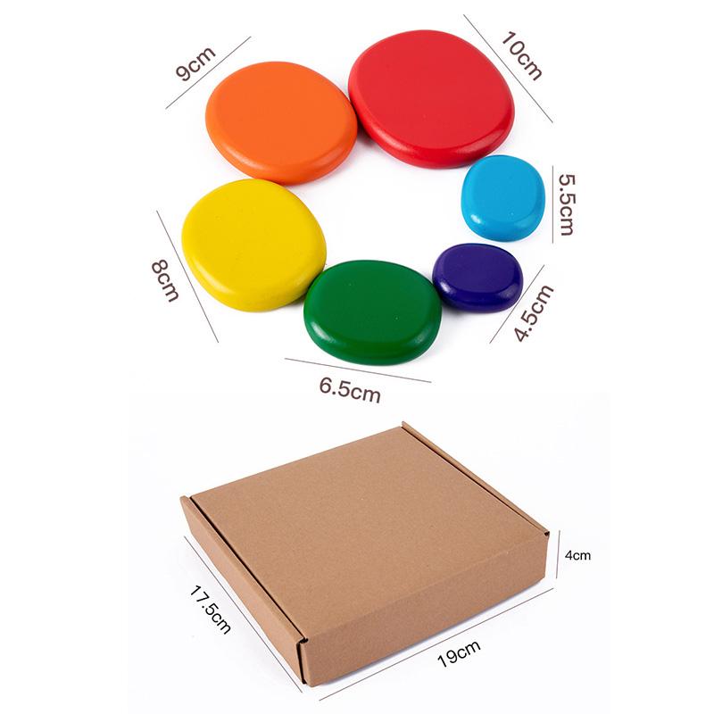 Wooden Montessori Rainbow Pebbles Stack Block Toys Nordic Style Gradient Stacking Stone Balancing Game DIY Educational Kids Toys