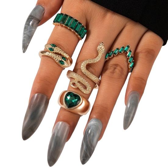 5 шт./компл. различные кольца поддельные изумруды декор форма змеи в форме сердца роскошный винтаж индивидуальный
