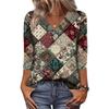 Women's 3/4 Sleeve Shirts V Neck Print Tops Casual Tops Basic Tees Blouse Loose Tops