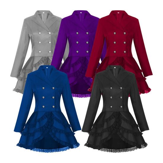 Женский двубортный викторианский стимпанк блейзер пальто готический смокинг фрак куртка с кружевной отделкой Хэллоуин свадебная униформа костюм