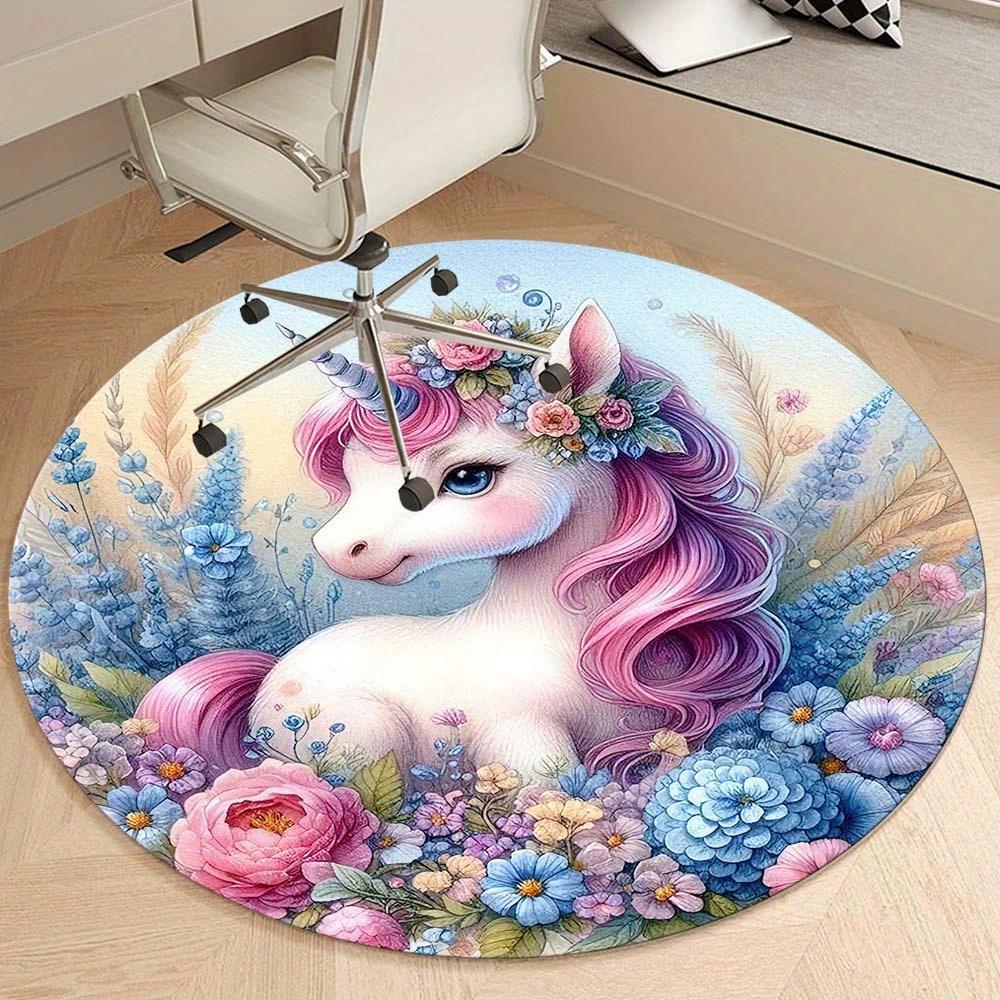 Pretty Unicorn Round Rug Suitable For Office Reception Decorative Carpet Office Chair Protection Carpet And Also Suitable For Gifts To Relatives And