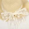 Сладкая соломенная шляпа с кружевным бантом, уличная шляпа от солнца с большими полями, модная соломенная шляпа с кружевной лентой и защитой от УФ-лучей