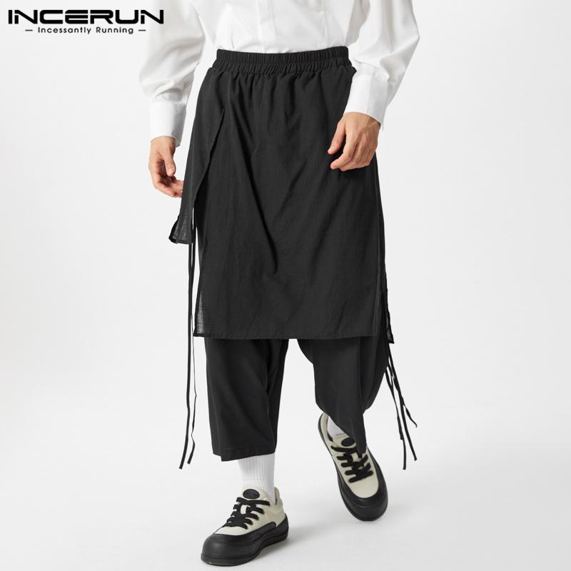 INCERUN Мужские нестандартные повседневные брюки с эластичной талией, свободные слои, широкие брюки