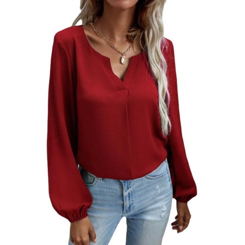 Весна Осень Свободный крой Пуловер Шифон Блузки и рубашки Женщины Однотонный Длинный Рукав Базовая Рубашка