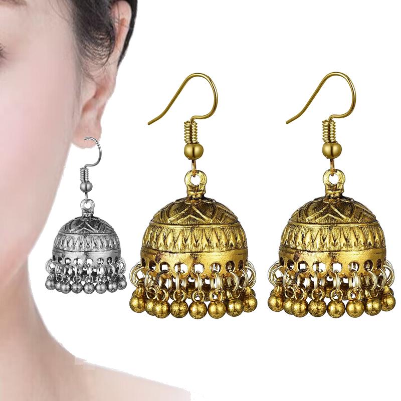 Этнические серьги-подвески в стиле бохо-афгани для женщин, серебряные цыганские серьги-колокольчики золотого цвета для женщин