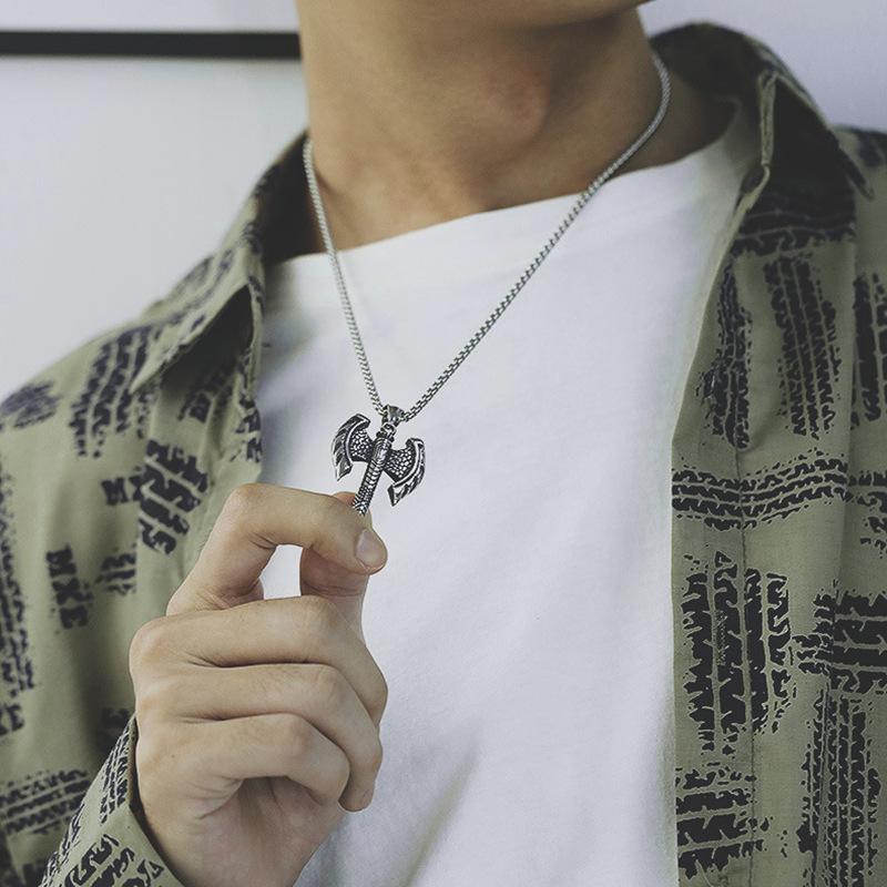 Ожерелье из титановой стали с двойным топором викингов, винтажный кулон с боевым топором викингов