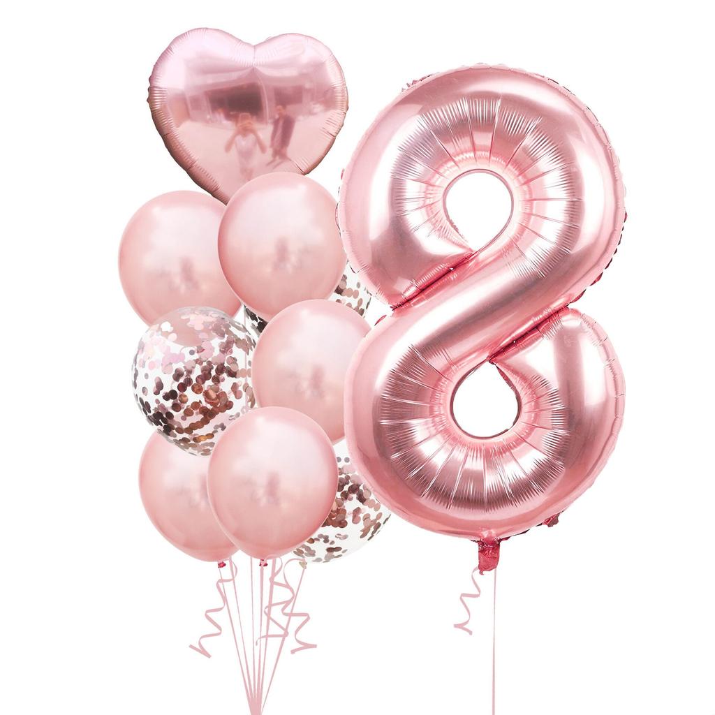 10 шт., розовые воздушные шары из фольги с золотыми цифрами для дня рождения, украшения для дня рождения, принцесса для маленьких девочек 1, 2, 3, 4, 5, 6, 7, 8, 9 лет